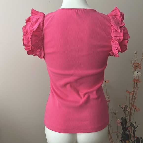 Boston Proper Linen Ruffle Ribbed Top - Picture 7 of 11